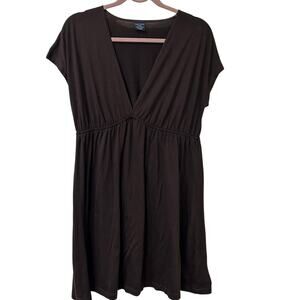 Faded Glory Womens Sz Medium Brown V Neck Babydoll Mini Dress Y2K Minimalist